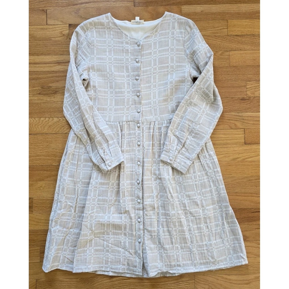 Hidden Alley Dress Womens S Cotton Linen Blend Cottage Core Peasant Beige White